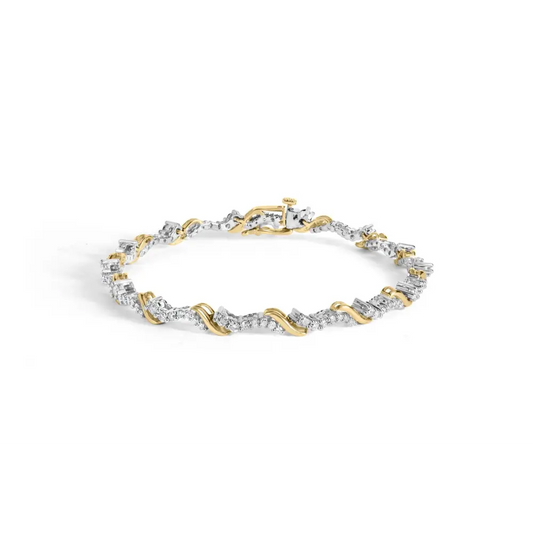 10k yellow and white gold 2.00 cttw diamond ’s’ link 7’’ bracelet (h i color i2 i3 clarity) bracelets/bracelet/link handcrafted