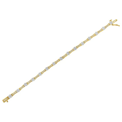 10K Yellow and White Gold 2.00 cttw Round and Baguette-Cut Diamond Link Bracelet (I-J Color, I2-I3 Clarity) - Size 7.25" - Bijoux-NYC Direct