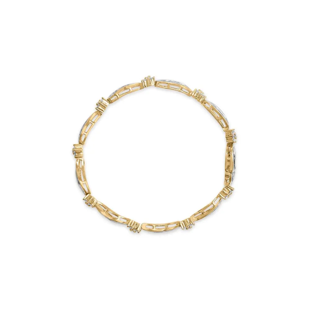 10k yellow and white gold 3.00 cttw diamond cluster wave link bracelet (i j color i1 i2 clarity) 7.25’’ bracelets/bracelet/link