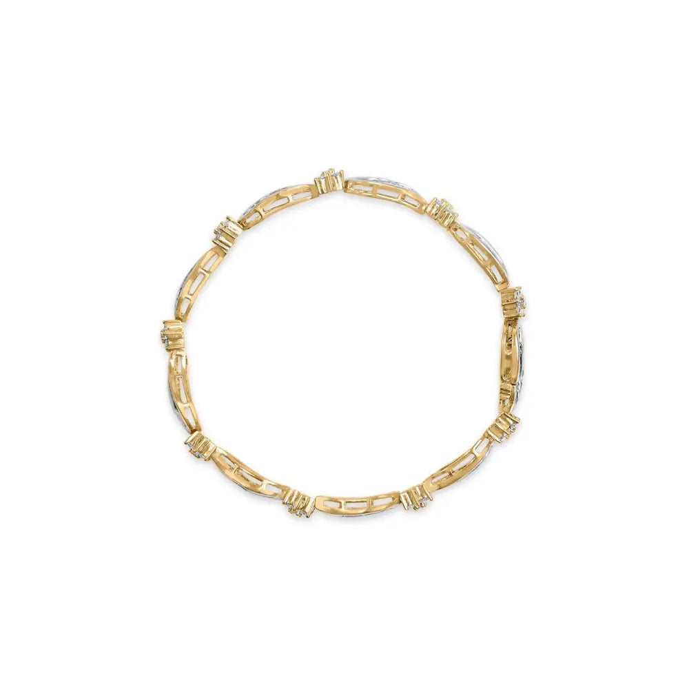 3.00 cttw diamond cluster wave link bracelet in 10k two-tone gold 7.25 bijoux-nyc direct