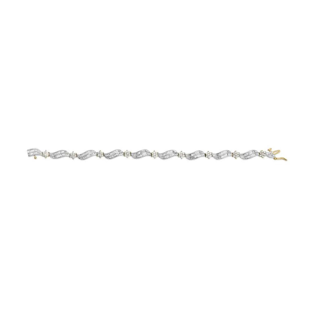3.00 cttw diamond cluster wave link bracelet in 10k two-tone gold 7.25 bijoux-nyc direct