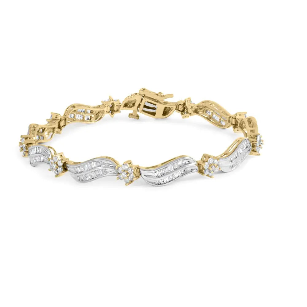 3.00 cttw diamond cluster wave link bracelet in 10k two-tone gold 7.25 bijoux-nyc direct
