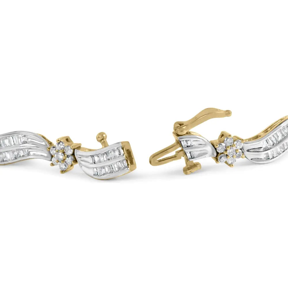 3.00 cttw diamond cluster wave link bracelet in 10k two-tone gold 7.25 bijoux-nyc direct