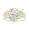 10k yellow and white gold 3/4 cttw diamond cluster and swirl ring bijoux-nyc direct