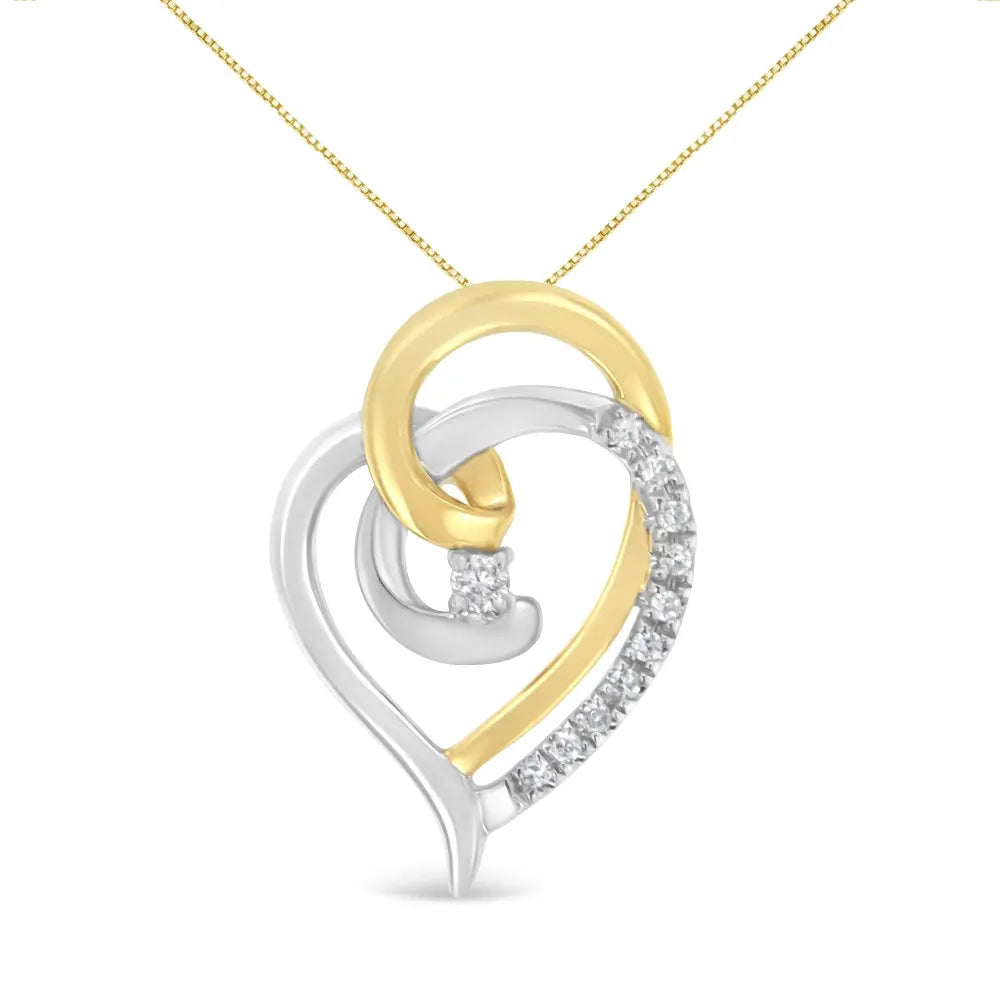 10K Yellow and White Gold Diamond Accent Open Double Heart Spiral Curl 18" Pendant Necklace (J-K Color, I2-I3 Clarity) - Bijoux-NYC Direct