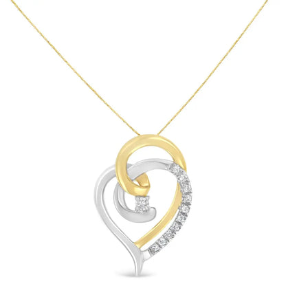 10K Yellow and White Gold Diamond Accent Open Double Heart Spiral Curl 18" Pendant Necklace (J-K Color, I2-I3 Clarity) - Bijoux-NYC Direct