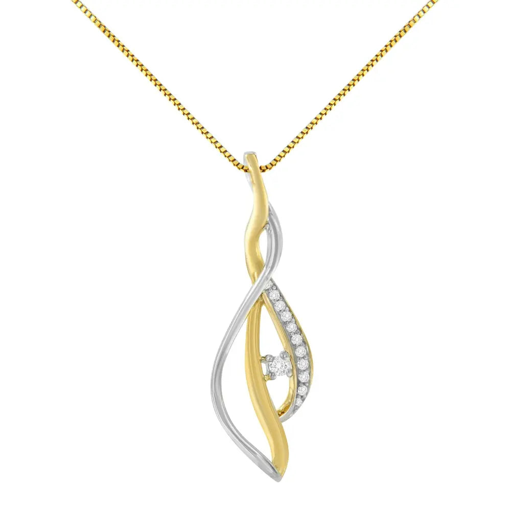 10K Yellow and White Gold Round Cut Diamond Accent Cascade 18" Pendant Necklace (J-K Color, I2-I3 Clarity) - Bijoux-NYC Direct