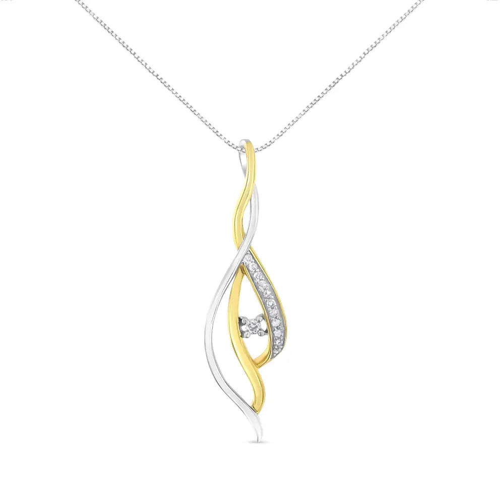 10K Yellow and White Gold Round Cut Diamond Accent Cascade 18" Pendant Necklace (J-K Color, I2-I3 Clarity) - Bijoux-NYC Direct