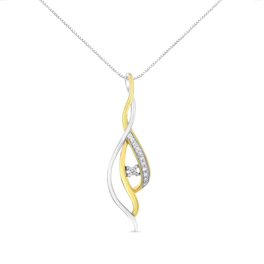 10K Yellow and White Gold Round Cut Diamond Accent Cascade 18" Pendant Necklace (J-K Color, I2-I3 Clarity) - Bijoux-NYC Direct
