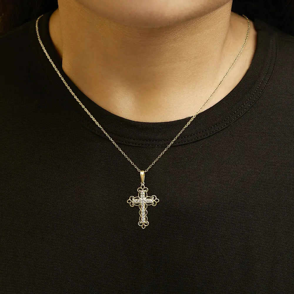 1/4 cttw champagne diamond filigree cross pendant in 10k gold over silver bijoux-nyc direct