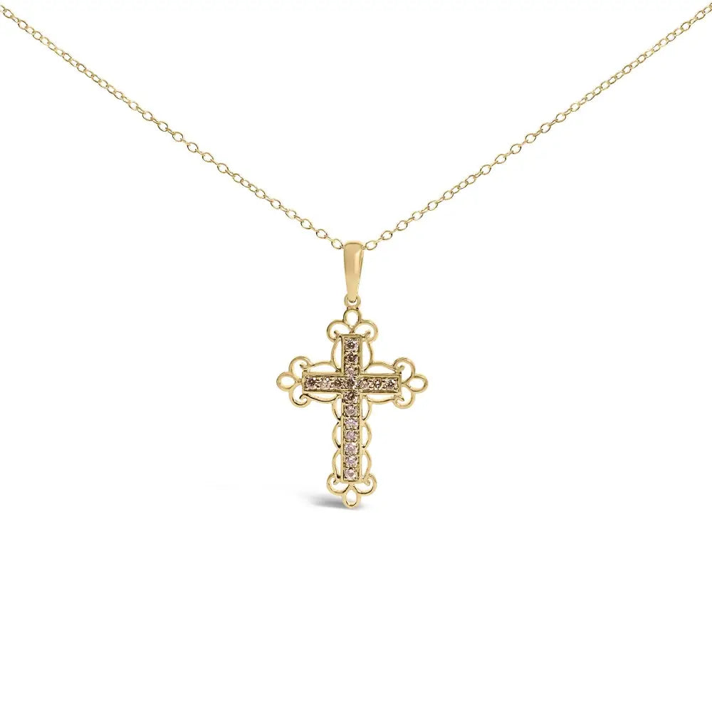 1/4 cttw champagne diamond filigree cross pendant in 10k gold over silver bijoux-nyc direct
