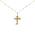 1/4 cttw champagne diamond filigree cross pendant in 10k gold over silver bijoux-nyc direct
