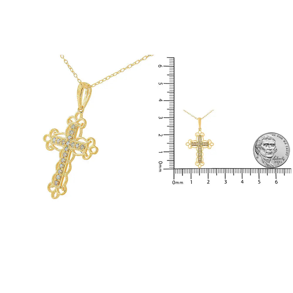 1/4 cttw champagne diamond filigree cross pendant in 10k gold over silver bijoux-nyc direct