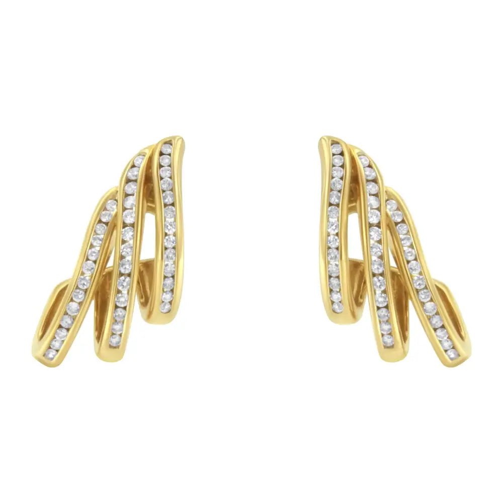 10k yellow gold 1.0 cttw diamond spiral multi row hoop earrings bijoux-nyc direct