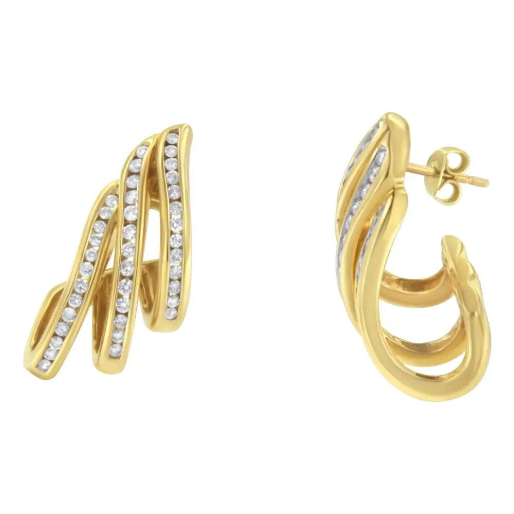 10k yellow gold 1.0 cttw diamond spiral multi row hoop earrings bijoux-nyc direct