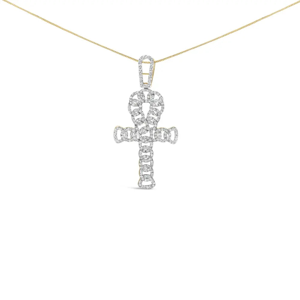10k yellow gold 1.00 cttw ankh cross pendant (h i color si1 si2 clarity) 18’’ inches necklaces/pendant/pendant handcrafted