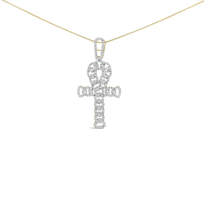 10k yellow gold 1.00 cttw ankh cross pendant (h i color si1 si2 clarity) 18’’ inches necklaces/pendant/pendant handcrafted
