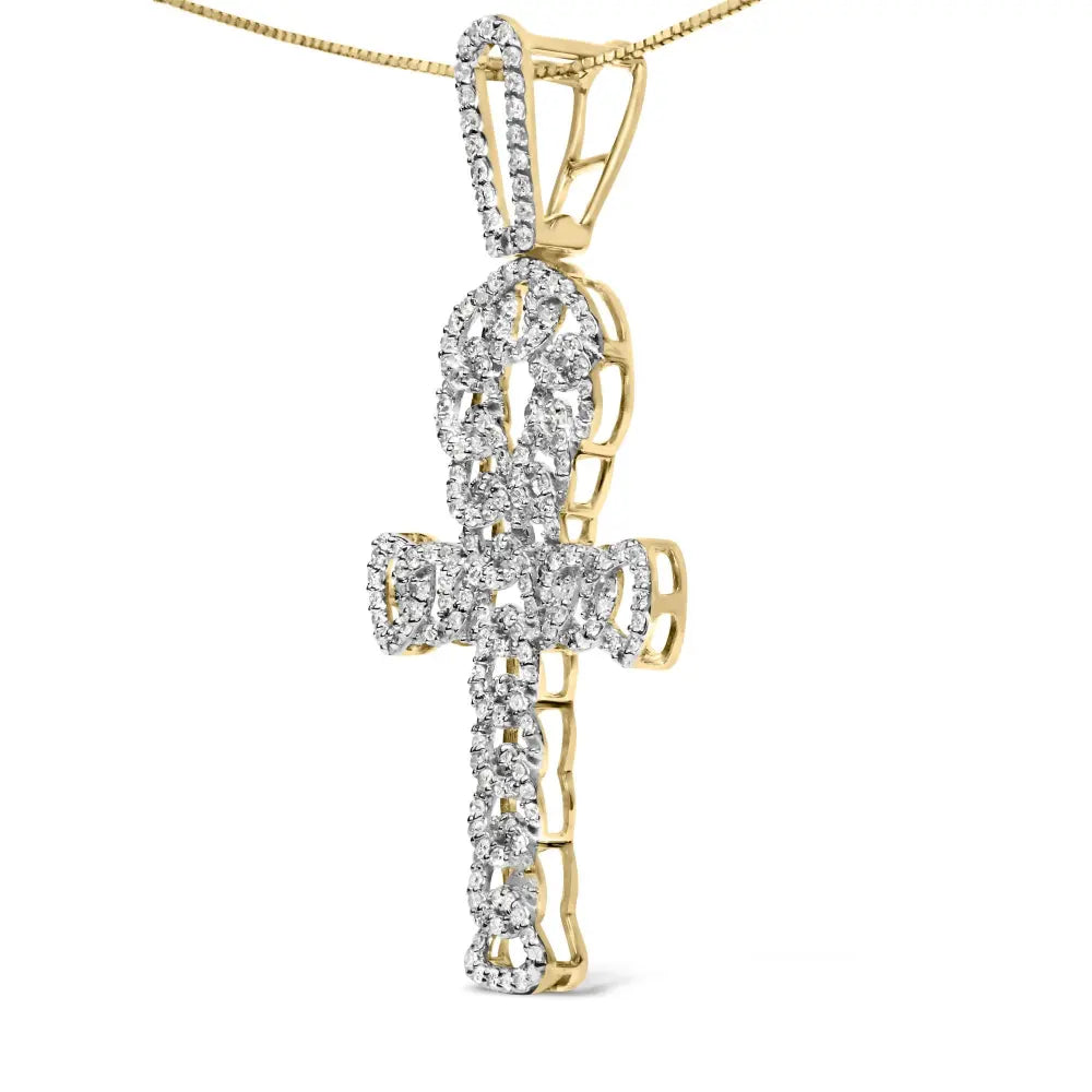 10k yellow gold 1.00 cttw ankh cross pendant (h i color si1 si2 clarity) 18’’ inches necklaces/pendant/pendant handcrafted