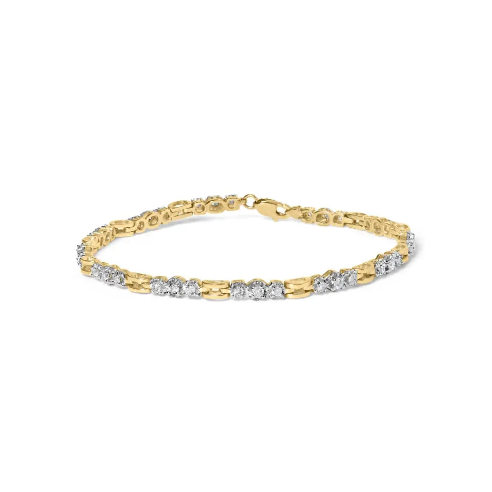 10k yellow gold 1.00 cttw diamond 3 stone link bracelet 7.25 inches bijoux-nyc direct