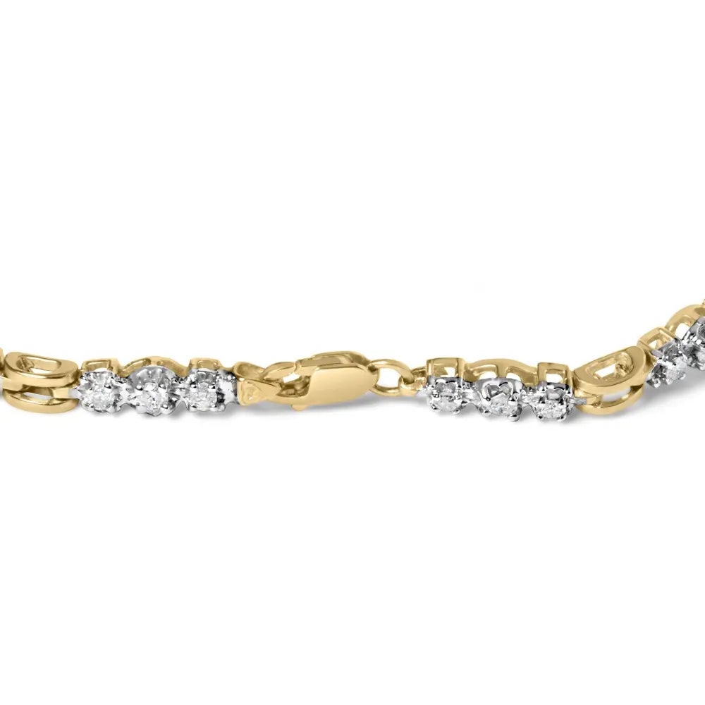 10k yellow gold 1.00 cttw diamond 3 stone link bracelet 7.25 inches bijoux-nyc direct