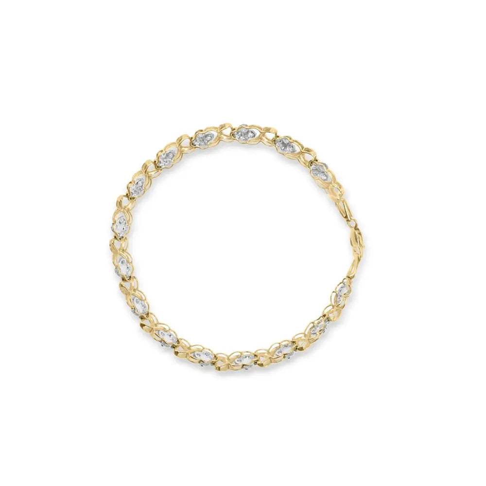 10k yellow gold 1.00 cttw diamond 5 stone floral cluster and ’x’ link 7’’ bracelet (i j color i3 clarity) bracelets/bracelet/link