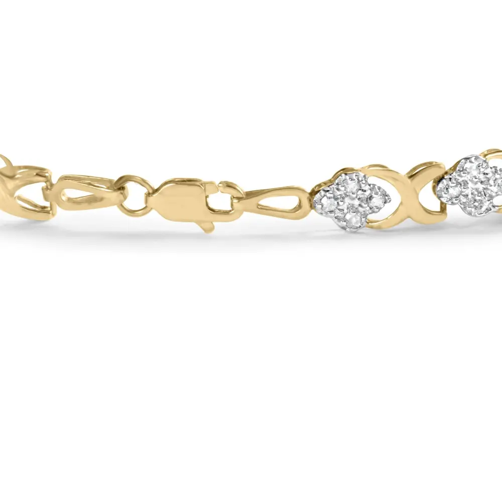 10k yellow gold 1.00 cttw diamond 5 stone floral cluster and ’x’ link 7’’ bracelet (i j color i3 clarity) bracelets/bracelet/link