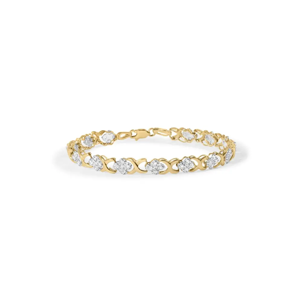 10k yellow gold 1.00 cttw diamond 5 stone floral cluster and ’x’ link 7’’ bracelet (i j color i3 clarity) bracelets/bracelet/link