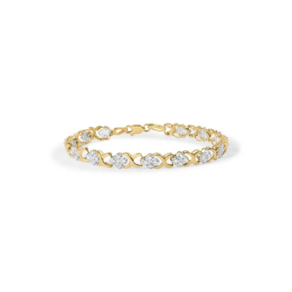 10k yellow gold 1.00 cttw diamond 5 stone floral cluster and ’x’ link 7’’ bracelet (i j color i3 clarity) bracelets/bracelet/link