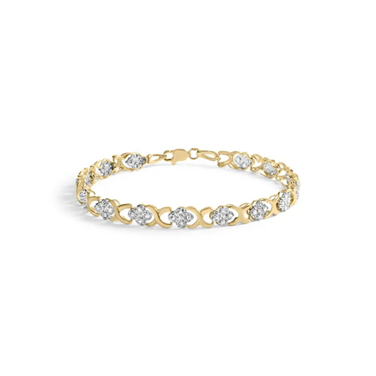 10k yellow gold 1.00 cttw diamond 5 stone floral cluster and ’x’ link 7’’ bracelet (i j color i3 clarity) bracelets/bracelet/link