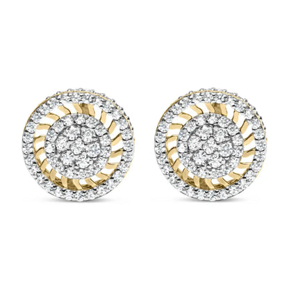 10K Yellow Gold 1.00 Cttw Diamond Halo Radiant Sunburst Stud Earrings (I-J Color, I2-I3 Clarity) - Bijoux-NYC Direct