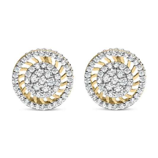 10K Yellow Gold 1.00 Cttw Diamond Halo Radiant Sunburst Stud Earrings (I-J Color, I2-I3 Clarity) - Bijoux-NYC Direct