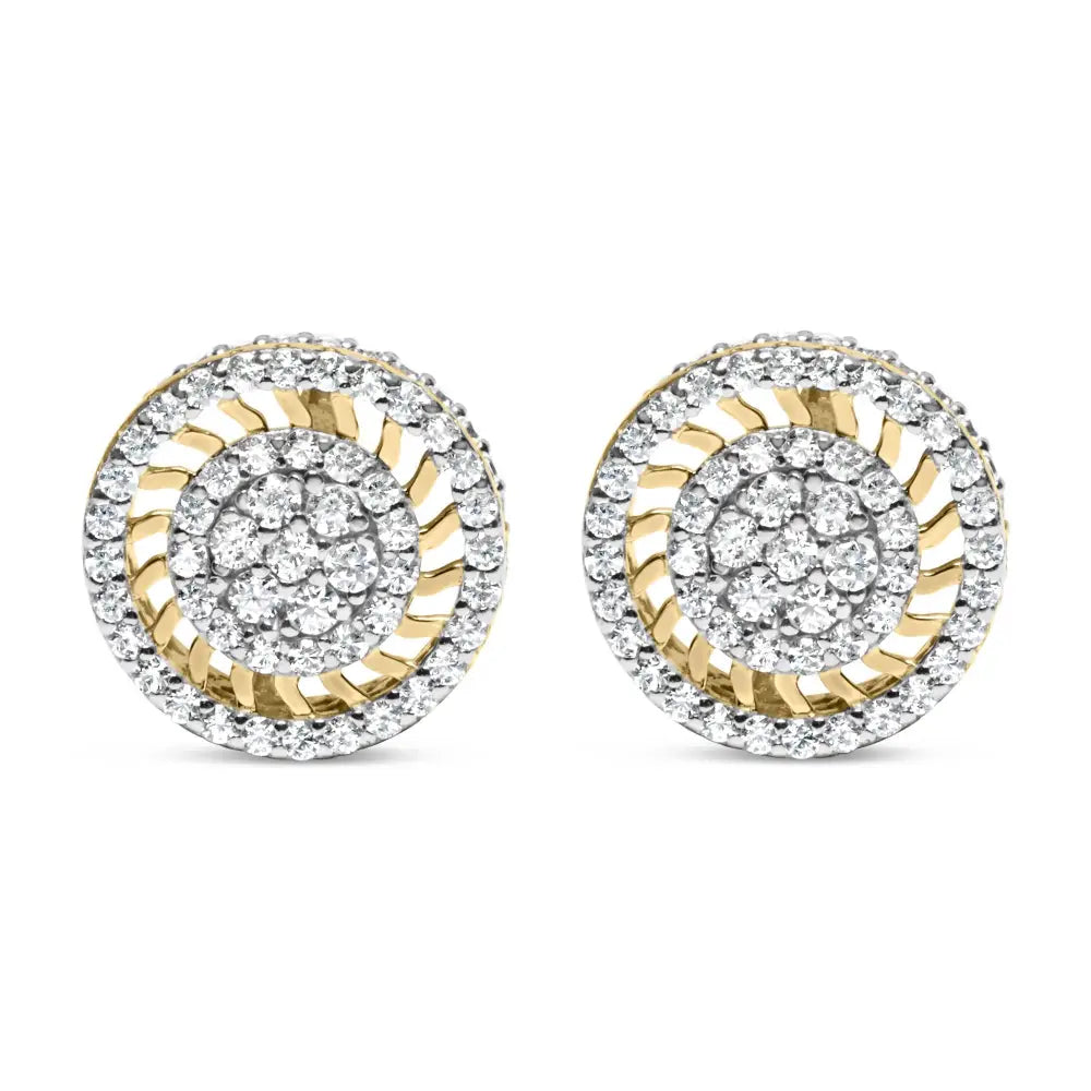 10k yellow gold 1.00 cttw diamond radiant sunburst halo stud earrings bijoux-nyc direct