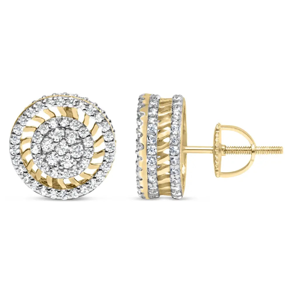 10k yellow gold 1.00 cttw diamond radiant sunburst halo stud earrings bijoux-nyc direct