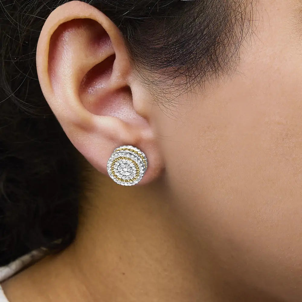 10k yellow gold 1.00 cttw diamond radiant sunburst halo stud earrings bijoux-nyc direct