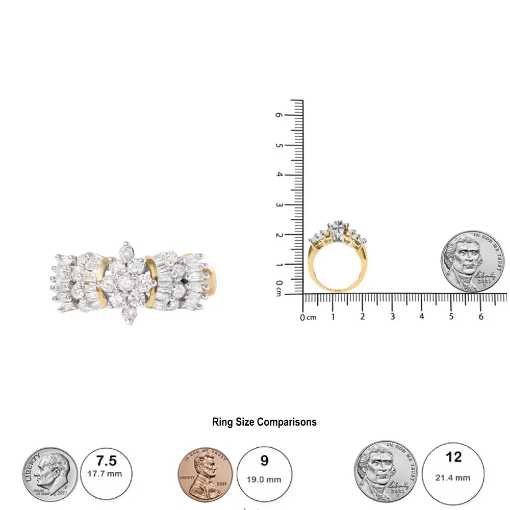 10k yellow gold 1.00 cttw diamond starburst fashion ring band bijoux-nyc direct