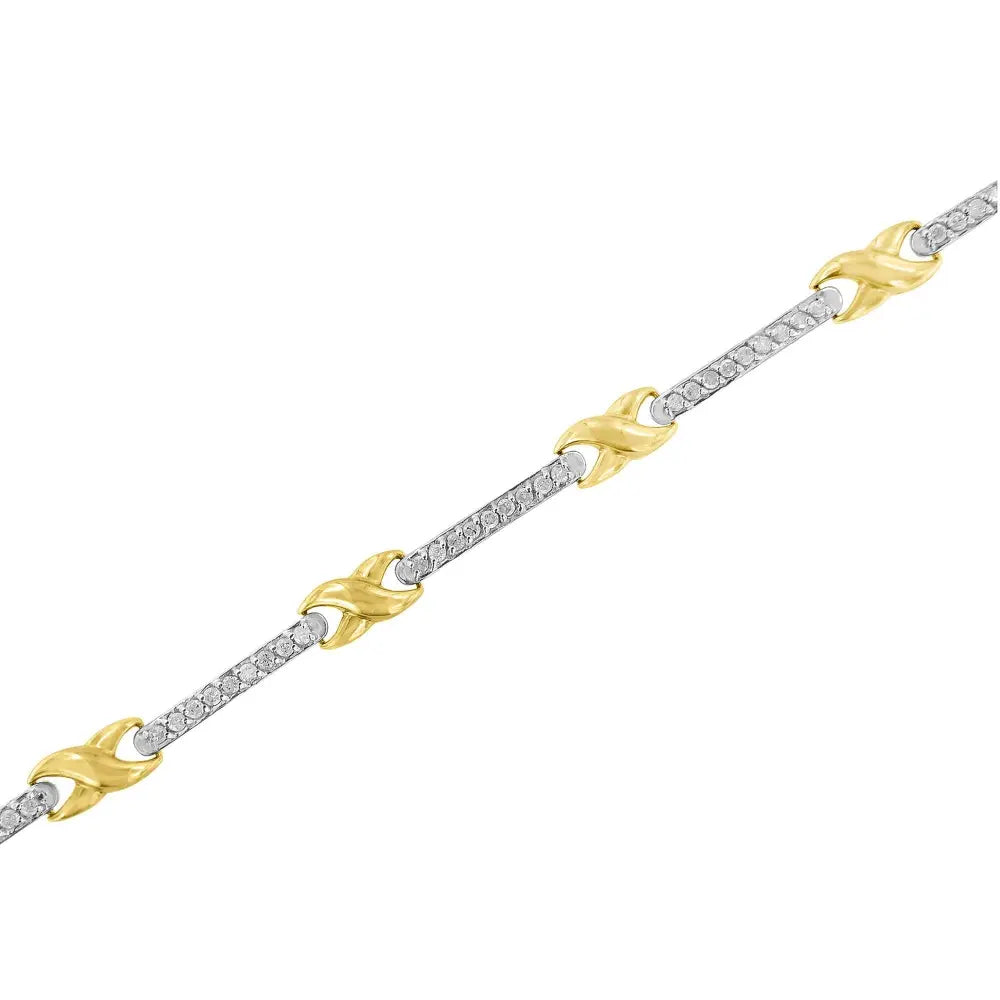 10k yellow gold 1.00 cttw pave set diamond bar and x link 7’’ bracelet (i j color i3 quality) bracelets/bracelet/link handcrafted