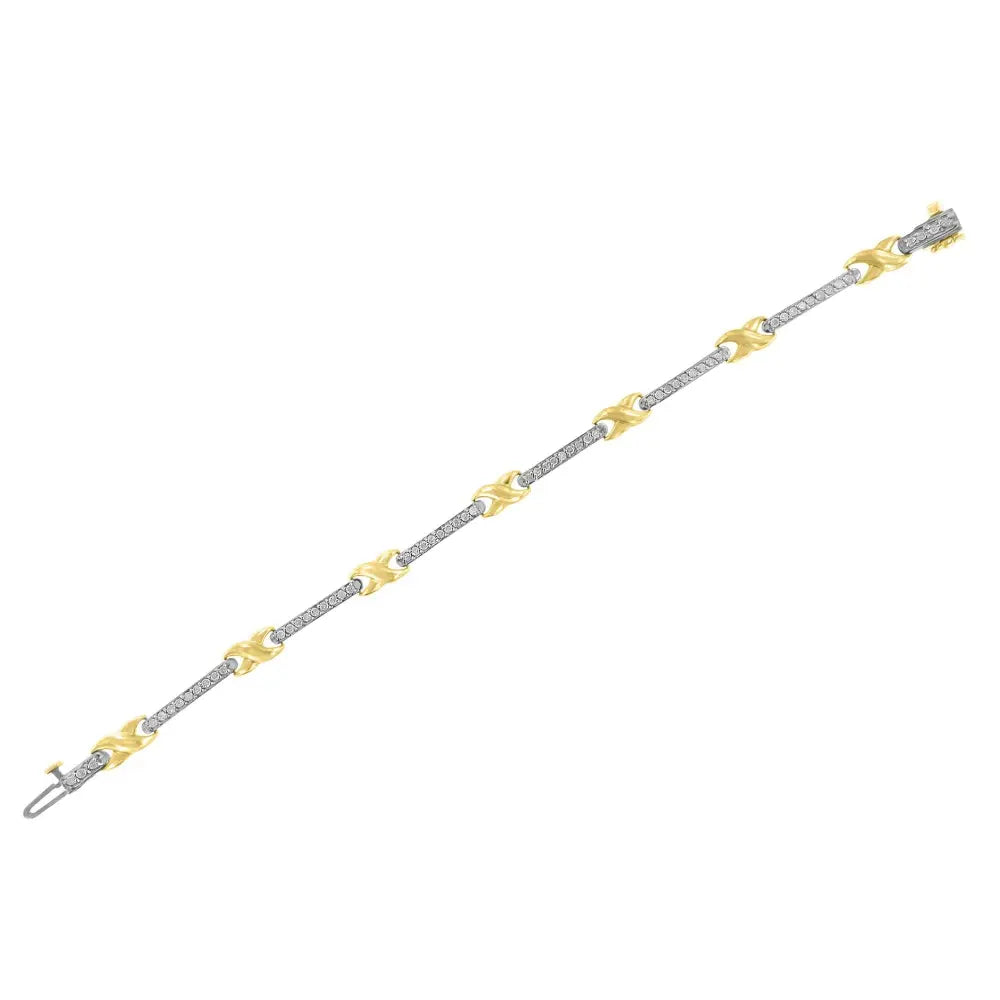10k yellow gold 1.00 cttw pave set diamond bar and x link 7’’ bracelet (i j color i3 quality) bracelets/bracelet/link handcrafted