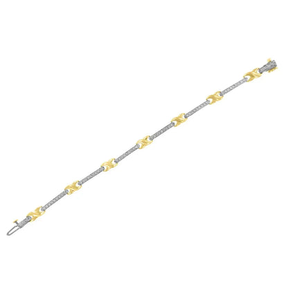 10k yellow gold 1.00 cttw pave set diamond bar and x link 7’’ bracelet (i j color i3 quality) bracelets/bracelet/link handcrafted