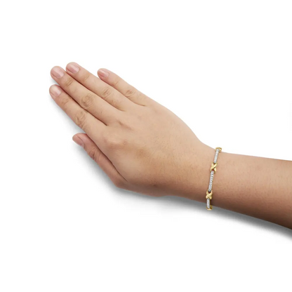 10k yellow gold 1.00 cttw pave set diamond bar and x link 7’’ bracelet (i j color i3 quality) bracelets/bracelet/link handcrafted