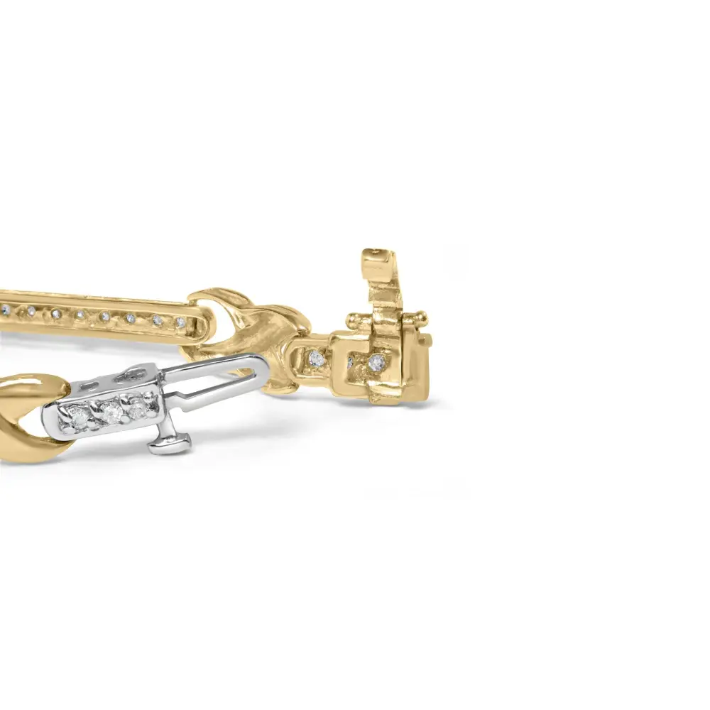 10k yellow gold 1.00 cttw pave set diamond bar and x link 7’’ bracelet (i j color i3 quality) bracelets/bracelet/link handcrafted