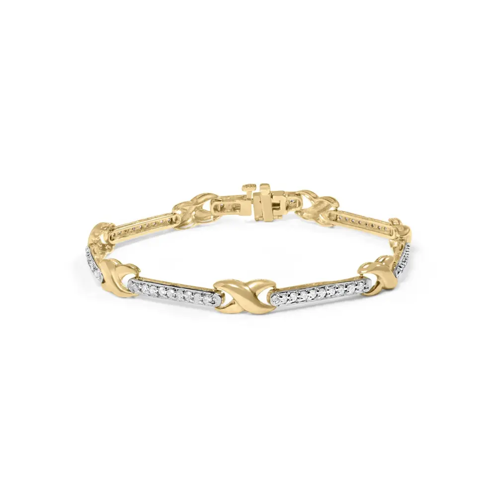 10k yellow gold 1.00 cttw pave set diamond bar and x link 7’’ bracelet (i j color i3 quality) bracelets/bracelet/link handcrafted