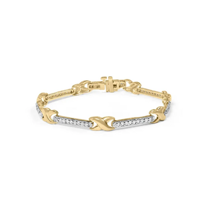 10k yellow gold 1.00 cttw pave set diamond bar and x link 7’’ bracelet (i j color i3 quality) bracelets/bracelet/link handcrafted