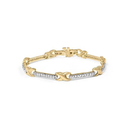 10k yellow gold 1.00 cttw pave set diamond bar and x link 7’’ bracelet (i j color i3 quality) bracelets/bracelet/link handcrafted