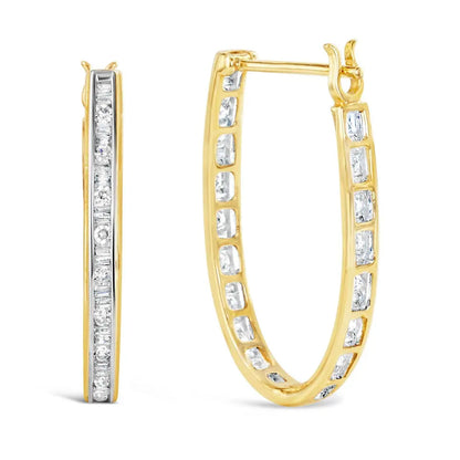10K Yellow Gold 1.00 Cttw Round and Baguette-Cut Diamond U-Hoop Earrings (H-I Color, SI2-I1 Clarity) - Bijoux-NYC Direct