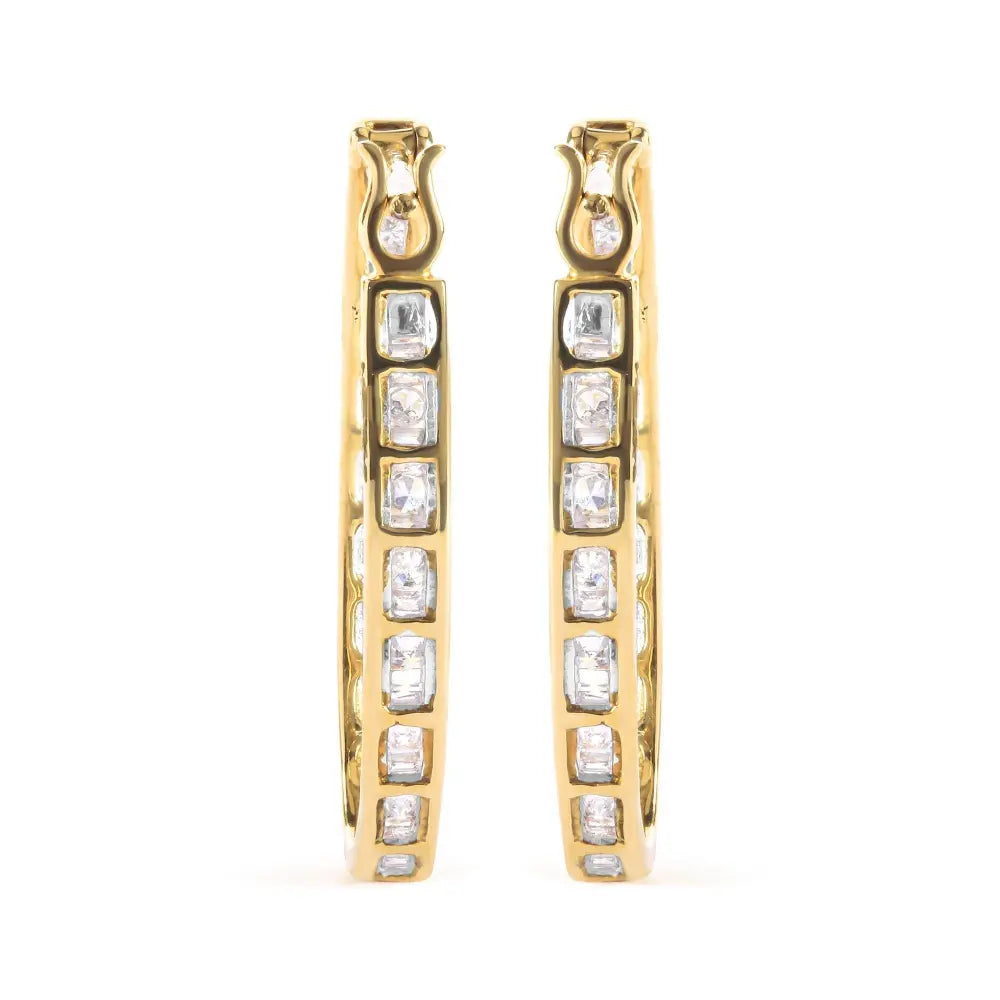 10K Yellow Gold 1.00 Cttw Round and Baguette-Cut Diamond U-Hoop Earrings (H-I Color, SI2-I1 Clarity) - Bijoux-NYC Direct