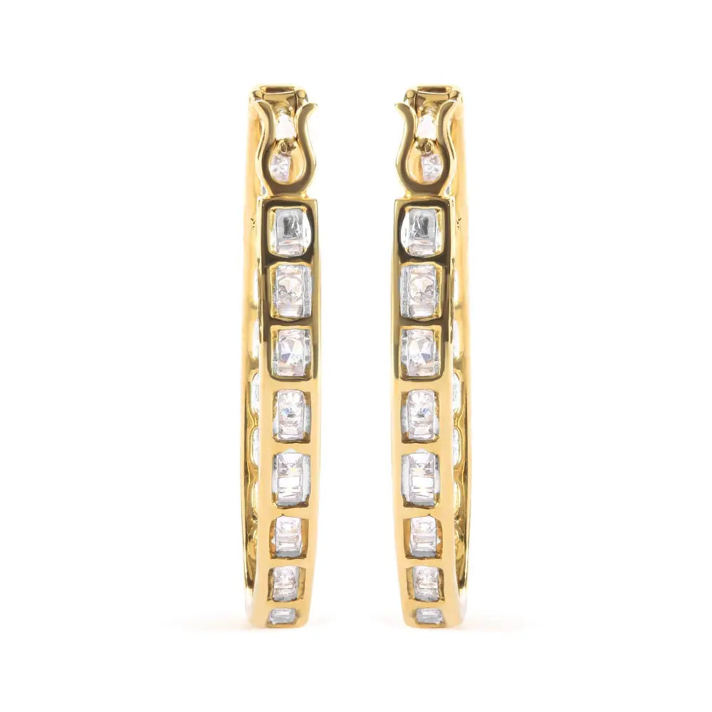 10k yellow gold 1.00 cttw round and baguette diamond u-hoop earrings bijoux-nyc direct