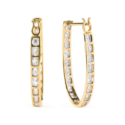 10K Yellow Gold 1.00 Cttw Round and Baguette-Cut Diamond U-Hoop Earrings (H-I Color, SI2-I1 Clarity) - Bijoux-NYC Direct