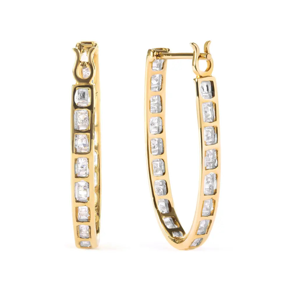 10k yellow gold 1.00 cttw round and baguette diamond u-hoop earrings bijoux-nyc direct