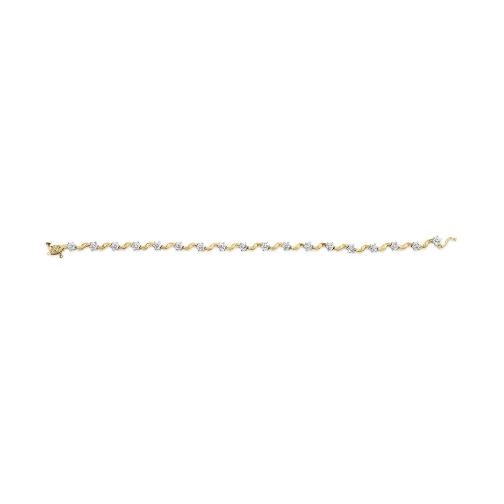 10k yellow gold 1.00 cttw diamond floral s-link 7.5 inch bracelet bijoux-nyc direct