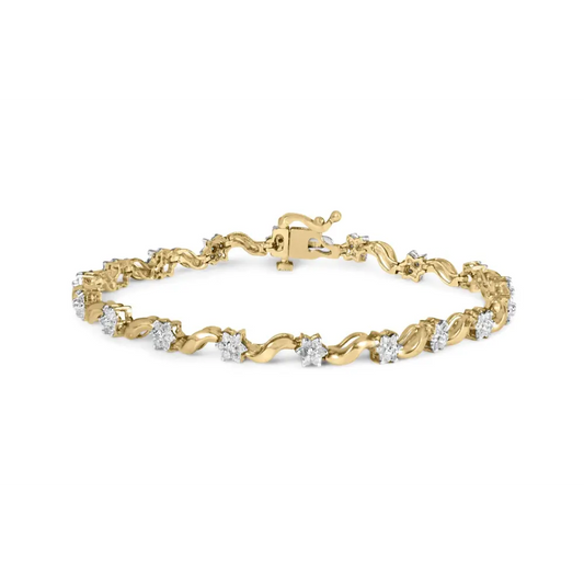 10k yellow gold 1.00 cttw round cut diamond floral s link 7.50’’ bracelet (i j color i2 i3 clarity) bracelets/bracelet/link